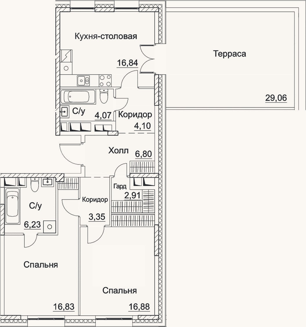 Планировка: 3-к, 78 м²