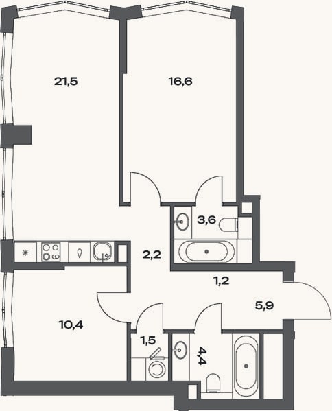 Планировка: 3-к, 67,3 м²
