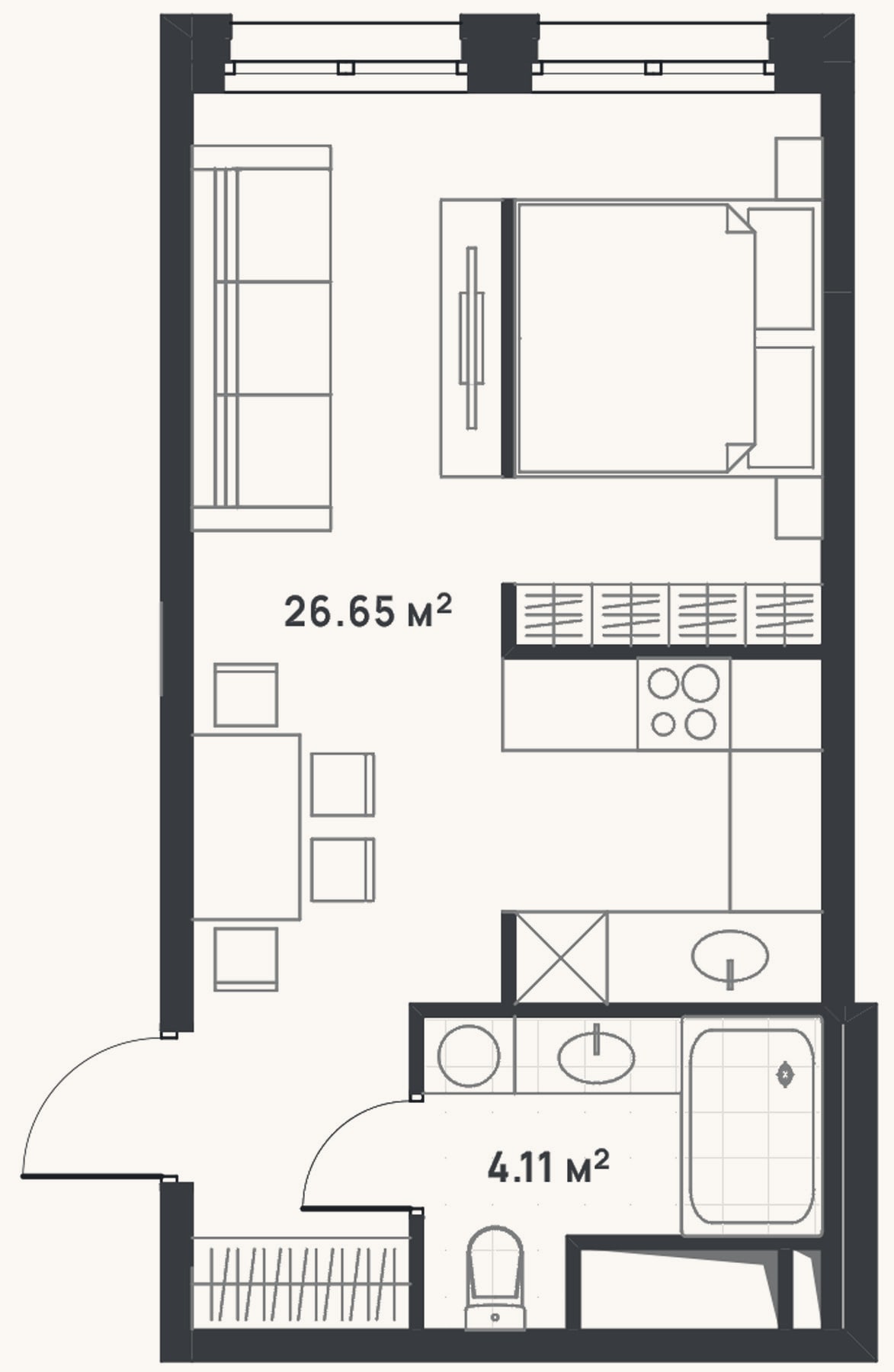 Планировка: Студия, 30,8 м²