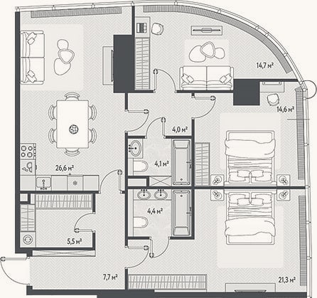 Планировка: 4+ к, 102,9 м²