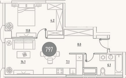 Планировка: 2-к, 51,3 м²
