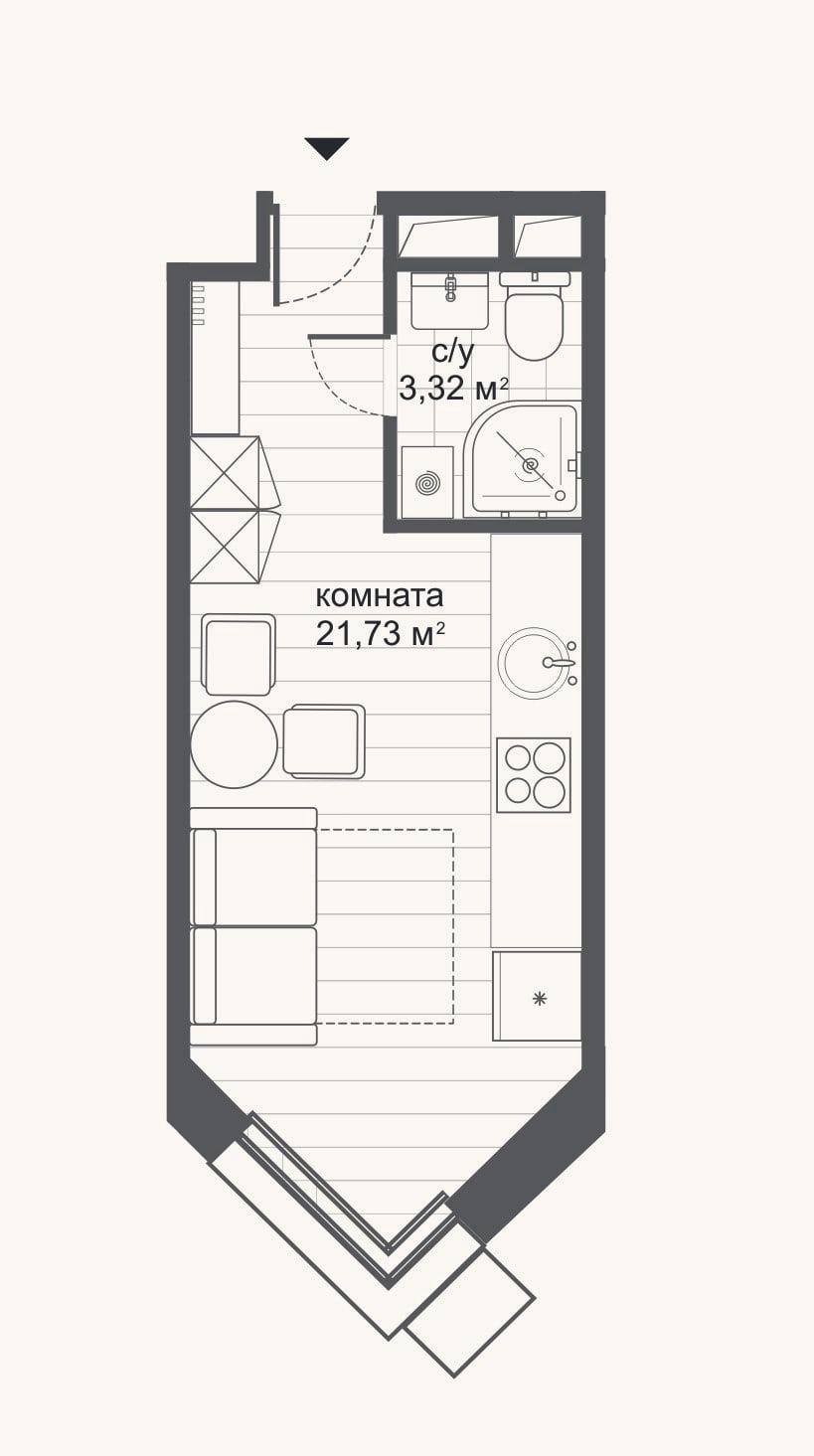 Планировка: Студия, 25,1 м²