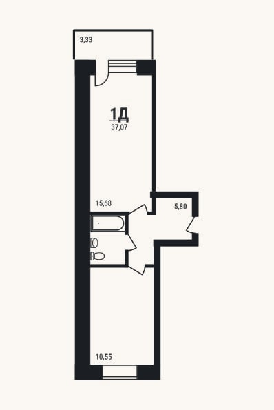 Планировка: 1-к, 36,1 м²