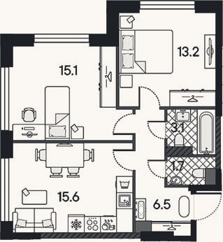 Планировка: 3-к, 55,2 м²