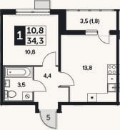 Планировка: 1-к, 32,5 м²