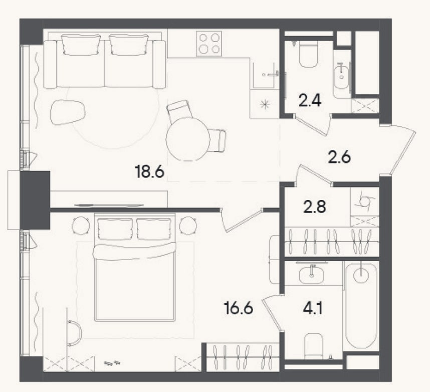 Планировка: 2-к, 47,1 м²