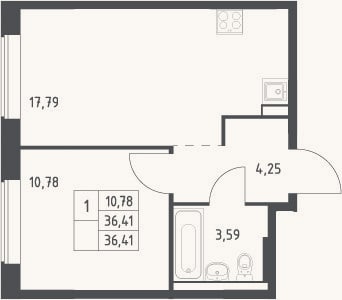 Планировка: 2-к, 36,4 м²