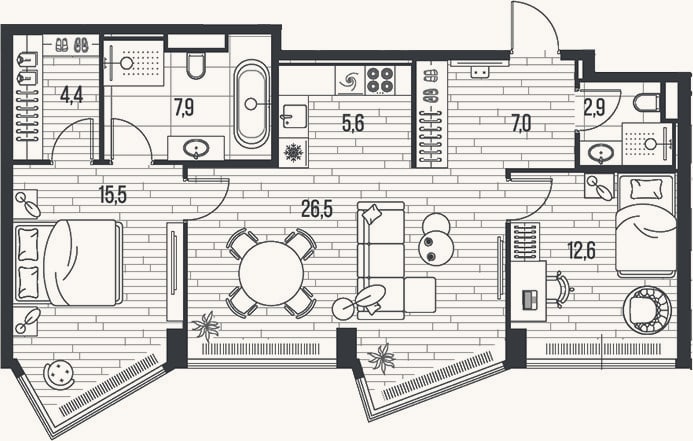 Планировка: 3-к, 82,4 м²