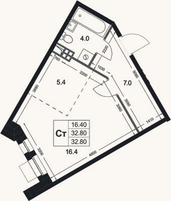 Планировка: Студия, 32,8 м²