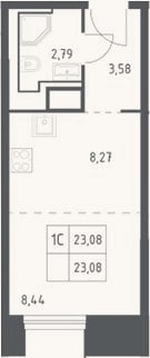 Планировка: Студия, 23,1 м²