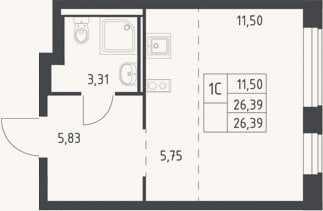 Планировка: Студия, 26,4 м²