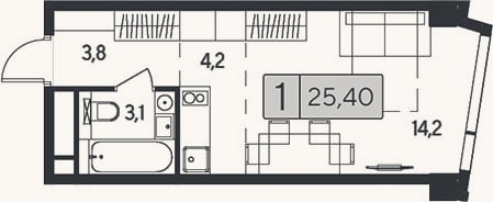 Планировка: Студия, 25,4 м²