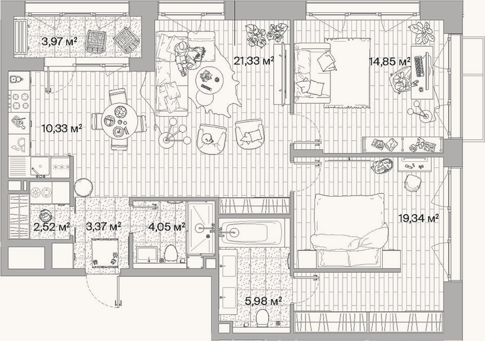 Планировка: 3-к, 81,8 м²