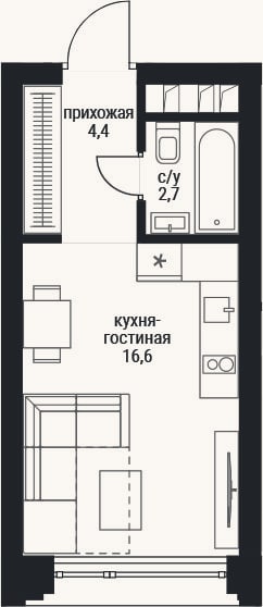 Планировка: Студия, 24,3 м²