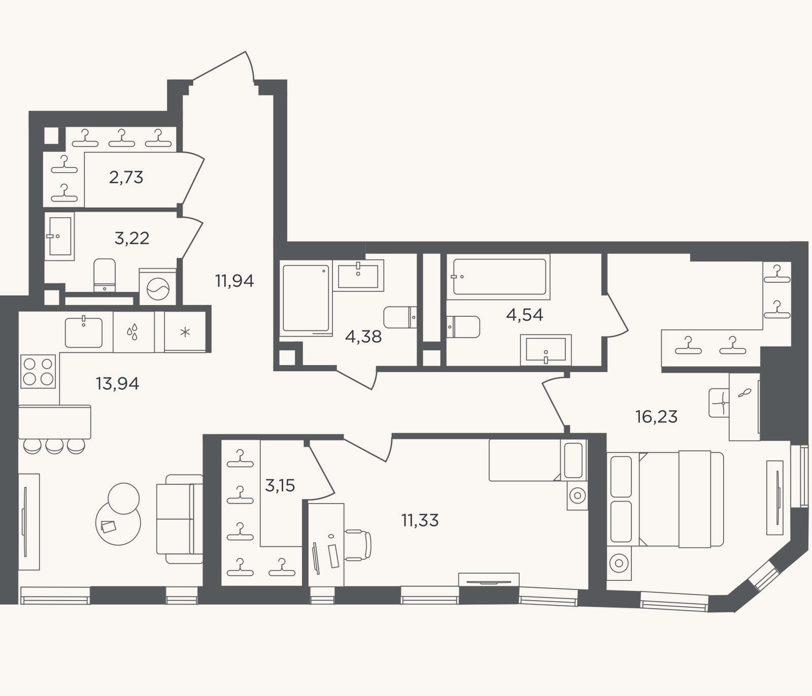 Планировка: 2-к, 71,5 м²