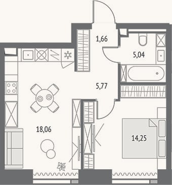 Планировка: 2-к, 44,8 м²