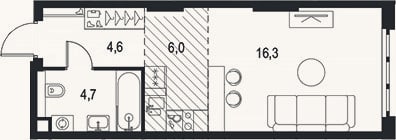 Планировка: Студия, 31,6 м²