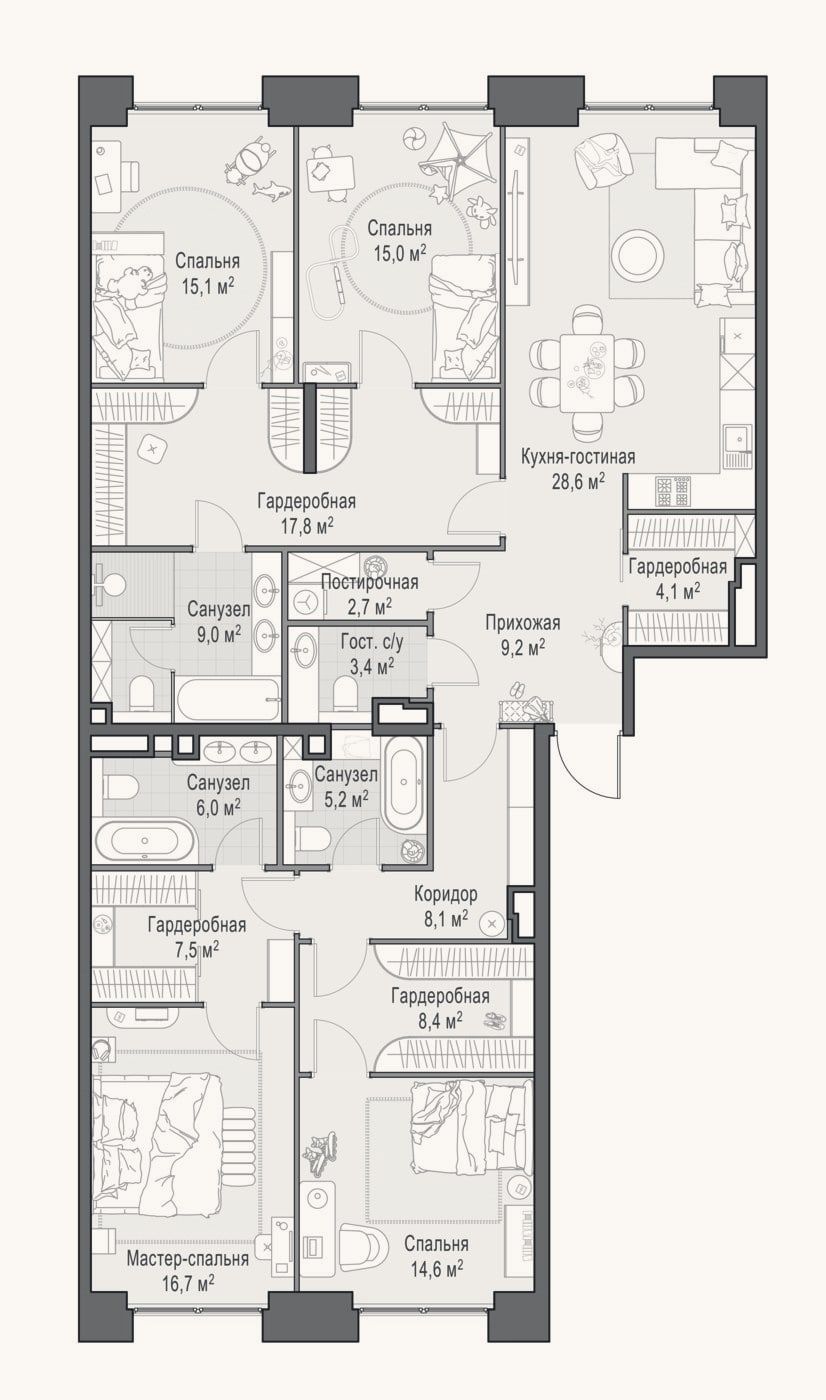 Планировка: 4+ к, 171,7 м²