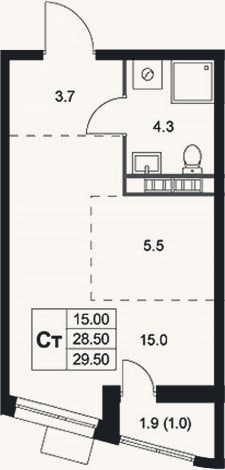 Планировка: Студия, 28,5 м²