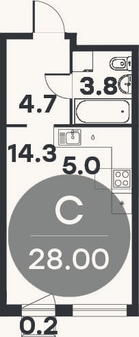 Планировка: Студия, 27,8 м²