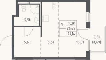 Планировка: Студия, 26,5 м²
