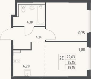Планировка: 2-к, 35,2 м²