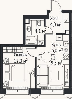 Планировка: 2-к, 34,6 м²