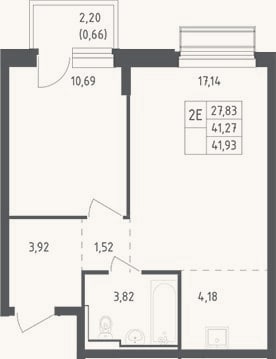 Планировка: 2-к, 41,3 м²