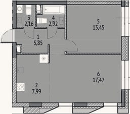 Планировка: 2-к, 49,8 м²