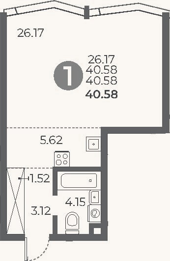 Планировка: Студия, 40,6 м²