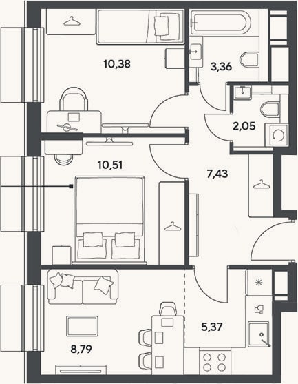 Планировка: 3-к, 47,9 м²