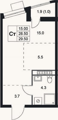 Планировка: Студия, 28,5 м²