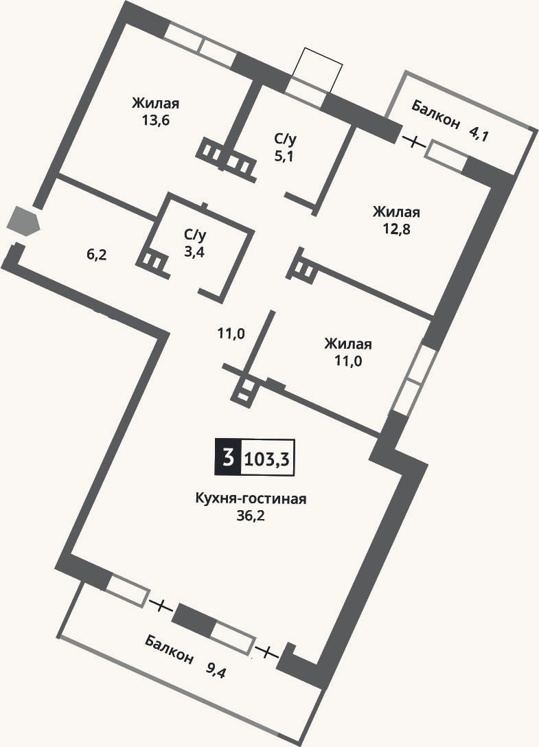 Планировка: 4+ к, 99,2 м²