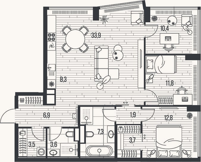 Планировка: 4+ к, 104,1 м²