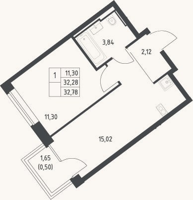 Планировка: 2-к, 32,3 м²