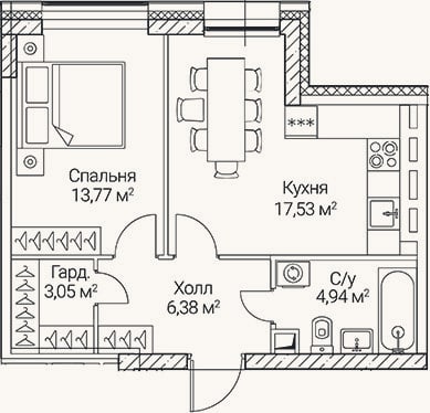 Планировка: 2-к, 45,7 м²