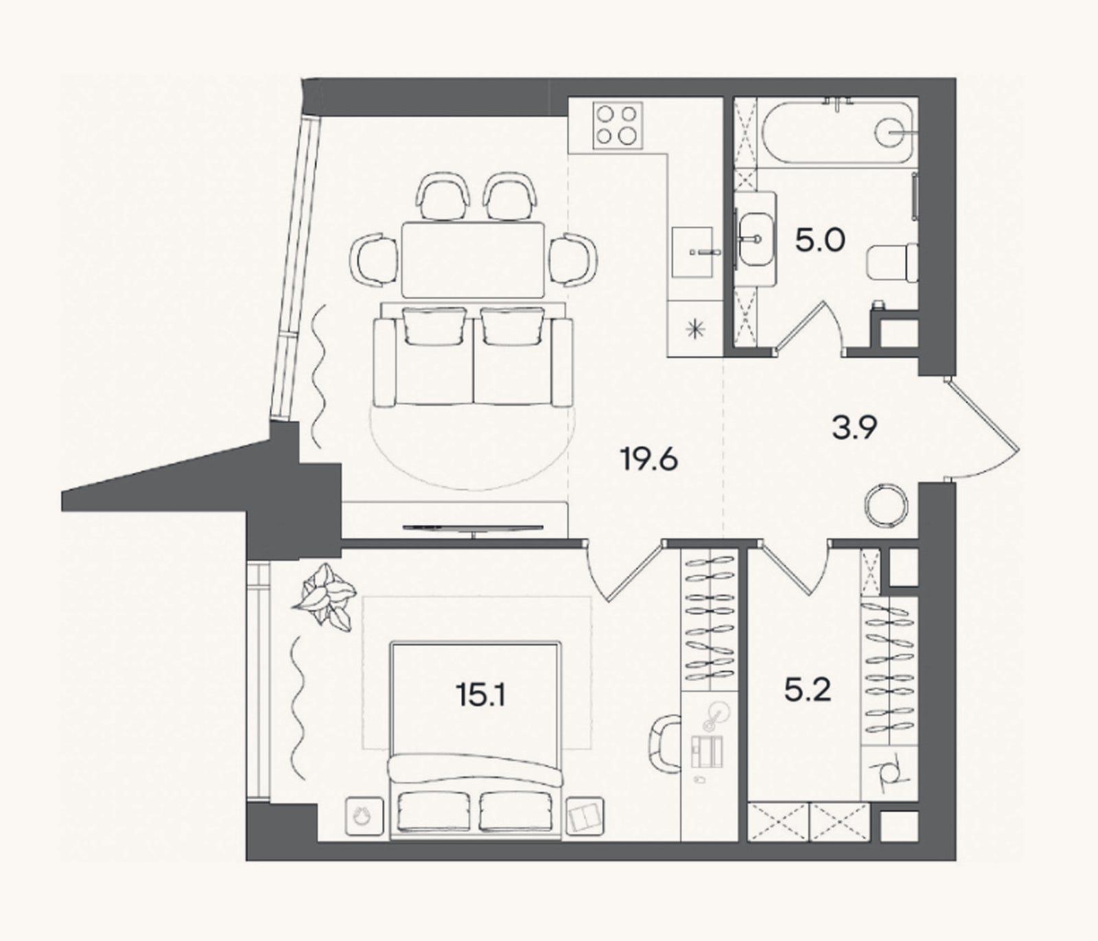 Планировка: 2-к, 48,8 м²