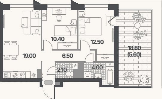 Планировка: 3-к, 54,5 м²