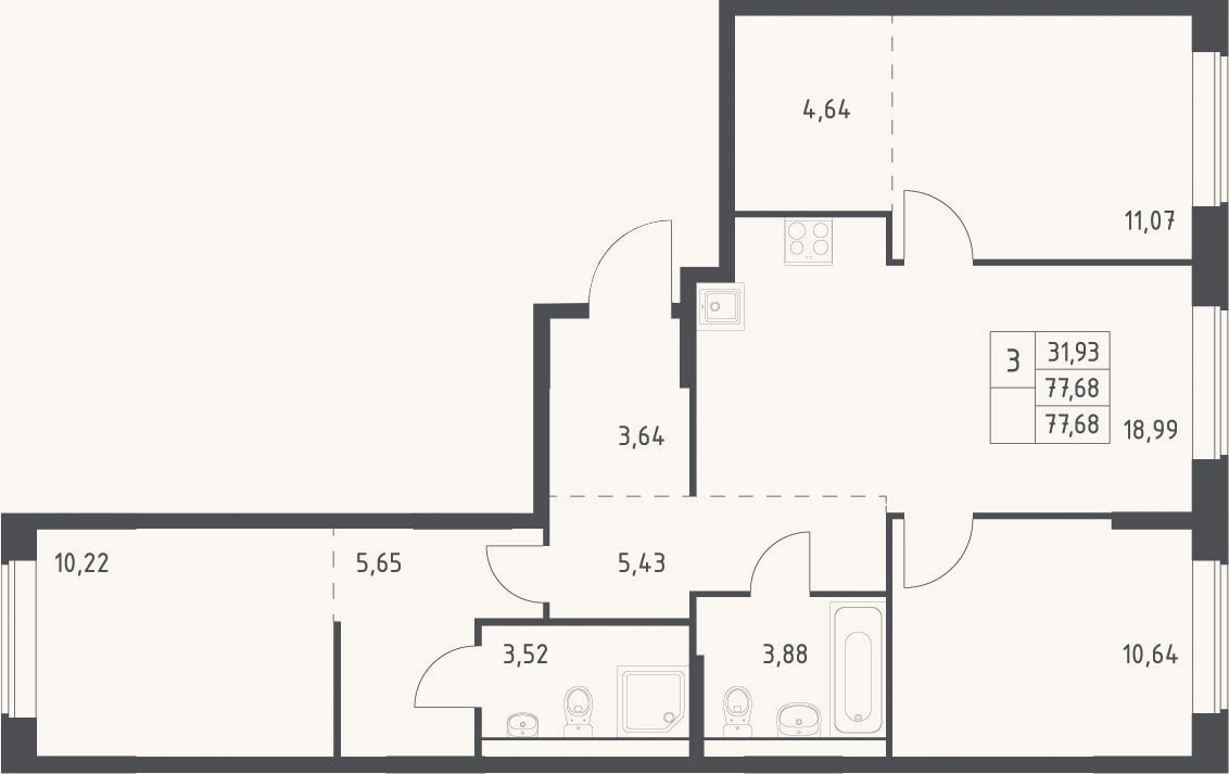 Планировка: 4+ к, 77,7 м²