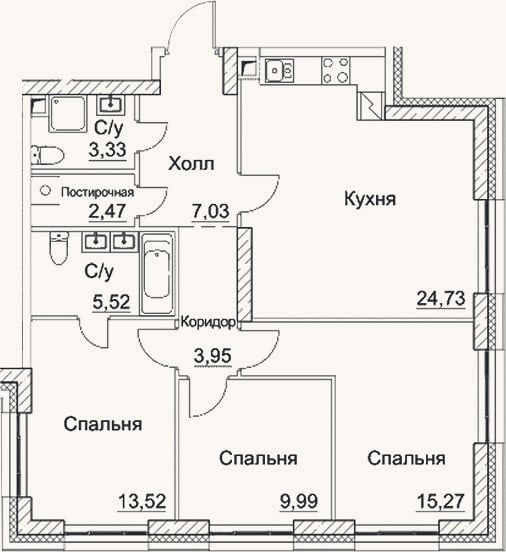 Планировка: 4+ к, 85,8 м²