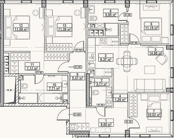 Планировка: 4+ к, 105,4 м²