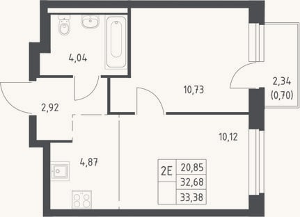 Планировка: 2-к, 32,7 м²