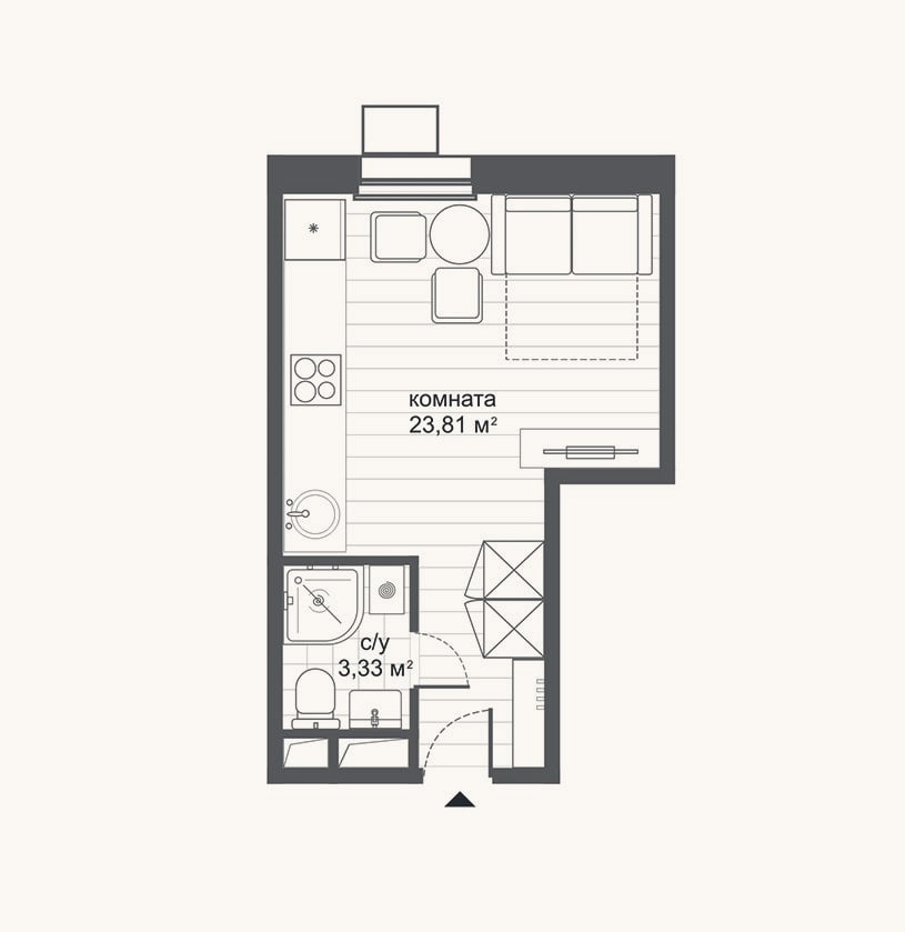 Планировка: Студия, 27,1 м²