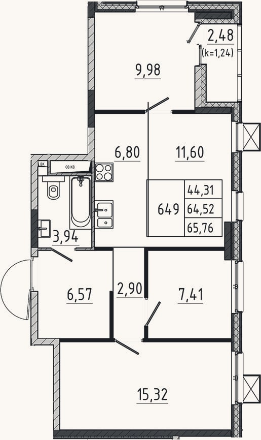 Планировка: 4+ к, 64,5 м²