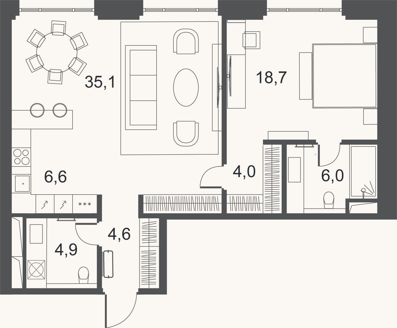 Планировка: 2-к, 79,9 м²