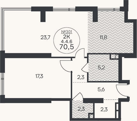 Планировка: 2-к, 70,5 м²