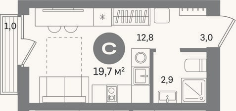 Планировка: Студия, 18,7 м²