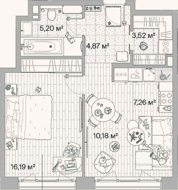 Планировка: 2-к, 47,2 м²