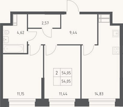 Планировка: 3-к, 54,1 м²