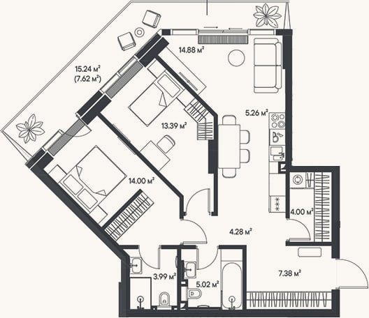 Планировка: 3-к, 72,2 м²